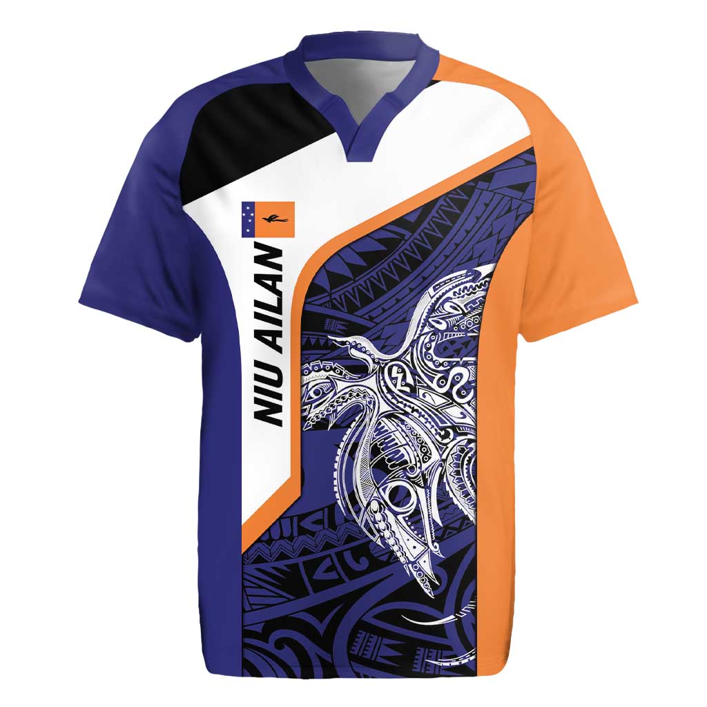 Personalised PNG New Ireland Rugby Jersey Bird of Paradise Tattoo Flag Motif LT9 Orange - Polynesian Pride