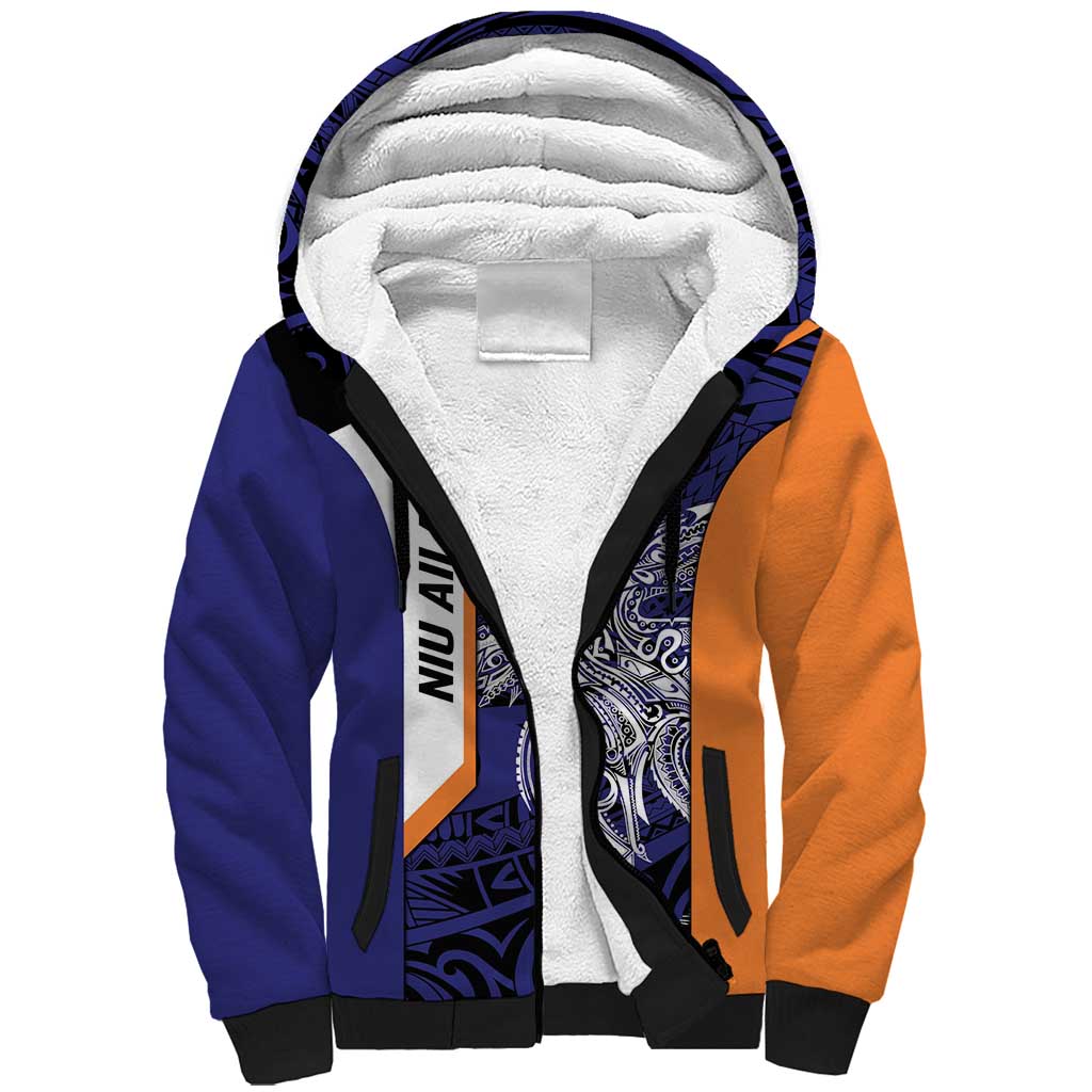 Personalised PNG New Ireland Sherpa Hoodie Bird of Paradise Tattoo Flag Motif LT9 Unisex Orange - Polynesian Pride