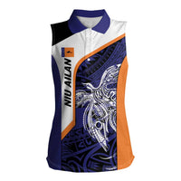 Personalised PNG New Ireland Women Sleeveless Polo Shirt Bird of Paradise Tattoo Flag Motif LT9 Female Orange - Polynesian Pride