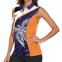 Personalised PNG New Ireland Women Sleeveless Polo Shirt Bird of Paradise Tattoo Flag Motif LT9 - Polynesian Pride