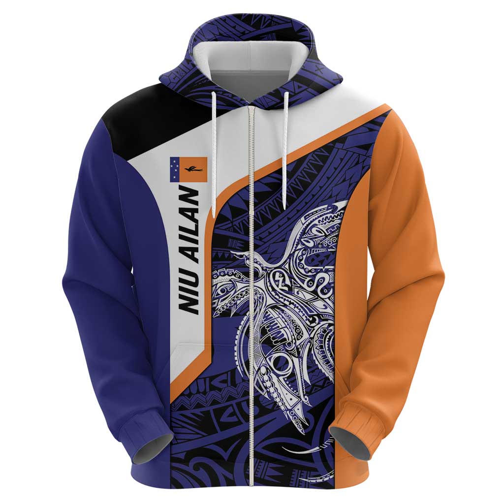 Personalised PNG New Ireland Zip Hoodie Bird of Paradise Tattoo Flag Motif LT9 - Polynesian Pride