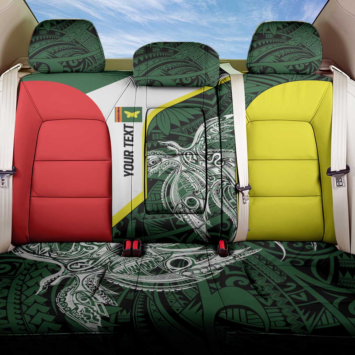 Personalised PNG Oro Province Back Car Seat Cover Bird of Paradise Tattoo Flag Motif LT9 One Size Green - Polynesian Pride