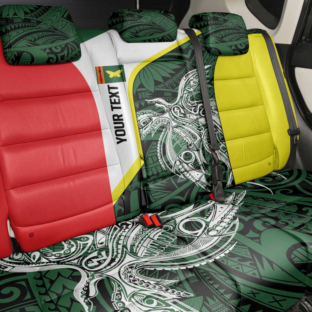 Personalised PNG Oro Province Back Car Seat Cover Bird of Paradise Tattoo Flag Motif LT9 - Polynesian Pride