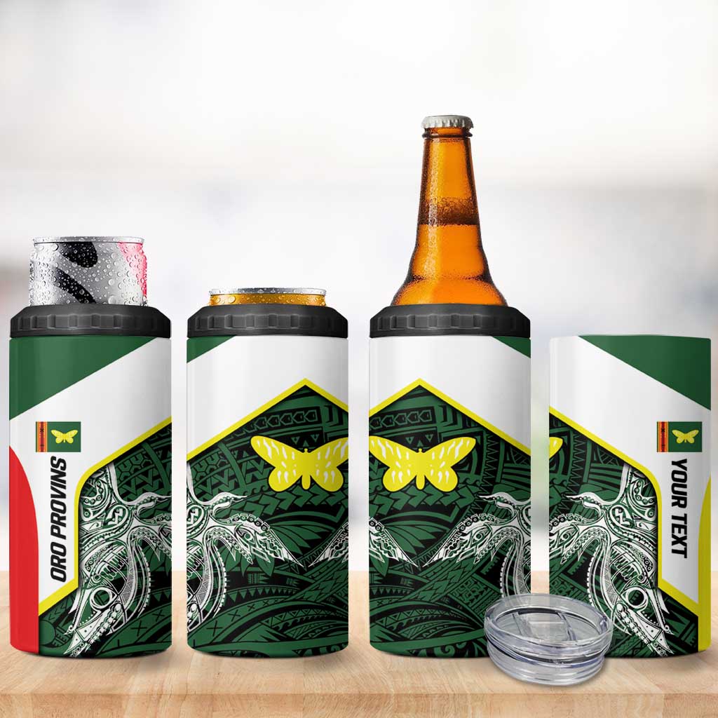 Personalised PNG Oro Province 4 in 1 Can Cooler Tumbler Bird of Paradise Tattoo Flag Motif LT9 - Polynesian Pride