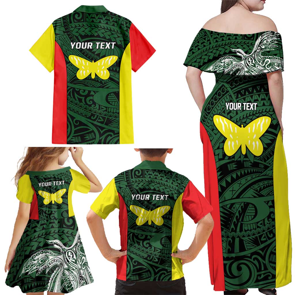 Personalised PNG Oro Province Family Matching Off Shoulder Maxi Dress and Hawaiian Shirt Bird of Paradise Tattoo Flag Motif LT9 - Polynesian Pride