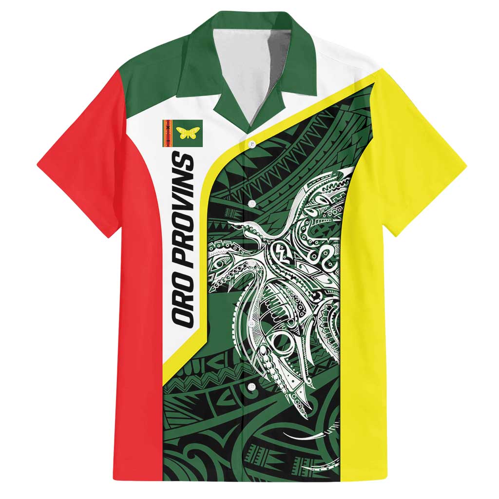 Personalised PNG Oro Province Family Matching Off Shoulder Maxi Dress and Hawaiian Shirt Bird of Paradise Tattoo Flag Motif LT9 Dad's Shirt - Short Sleeve Green - Polynesian Pride