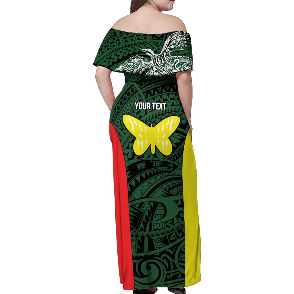 Personalised PNG Oro Province Family Matching Off Shoulder Maxi Dress and Hawaiian Shirt Bird of Paradise Tattoo Flag Motif LT9 - Polynesian Pride