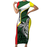 Personalised PNG Oro Province Family Matching Short Sleeve Bodycon Dress and Hawaiian Shirt Bird of Paradise Tattoo Flag Motif LT9 Mom's Dress Green - Polynesian Pride