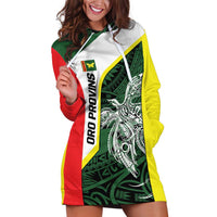 Personalised PNG Oro Province Hoodie Dress Bird of Paradise Tattoo Flag Motif LT9 Green - Polynesian Pride