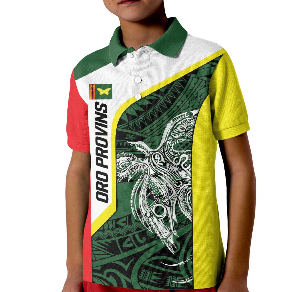 Personalised PNG Oro Province Kid Polo Shirt Bird of Paradise Tattoo Flag Motif LT9 Kid Green - Polynesian Pride
