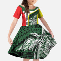 Personalised PNG Oro Province Kid Short Sleeve Dress Bird of Paradise Tattoo Flag Motif LT9 KID Green - Polynesian Pride
