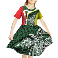 Personalised PNG Oro Province Kid Short Sleeve Dress Bird of Paradise Tattoo Flag Motif LT9 - Polynesian Pride