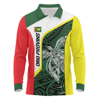 Personalised PNG Oro Province Long Sleeve Polo Shirt Bird of Paradise Tattoo Flag Motif LT9 Green - Polynesian Pride