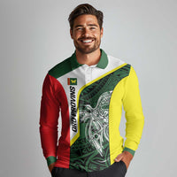 Personalised PNG Oro Province Long Sleeve Polo Shirt Bird of Paradise Tattoo Flag Motif LT9 - Polynesian Pride