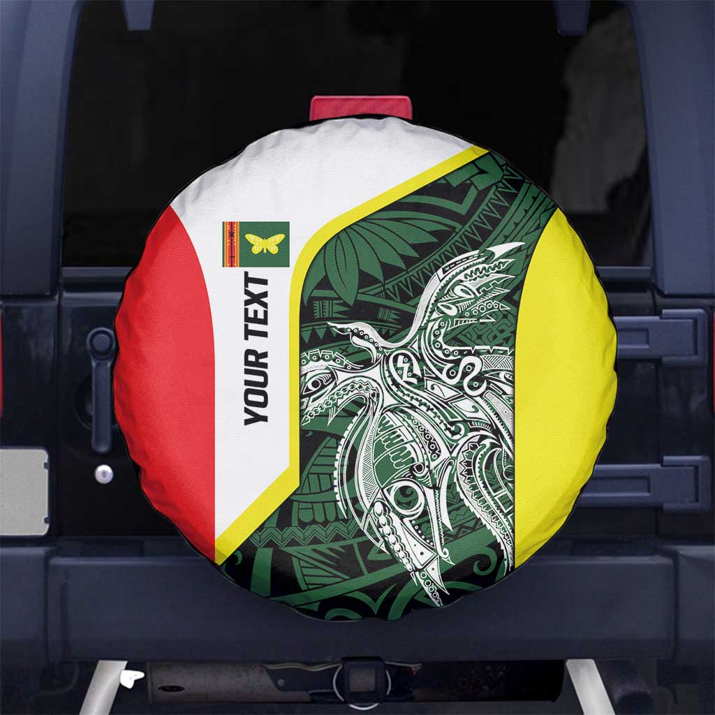 Personalised PNG Oro Province Spare Tire Cover Bird of Paradise Tattoo Flag Motif LT9 No hole Green - Polynesian Pride