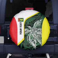 Personalised PNG Oro Province Spare Tire Cover Bird of Paradise Tattoo Flag Motif LT9 No hole Green - Polynesian Pride