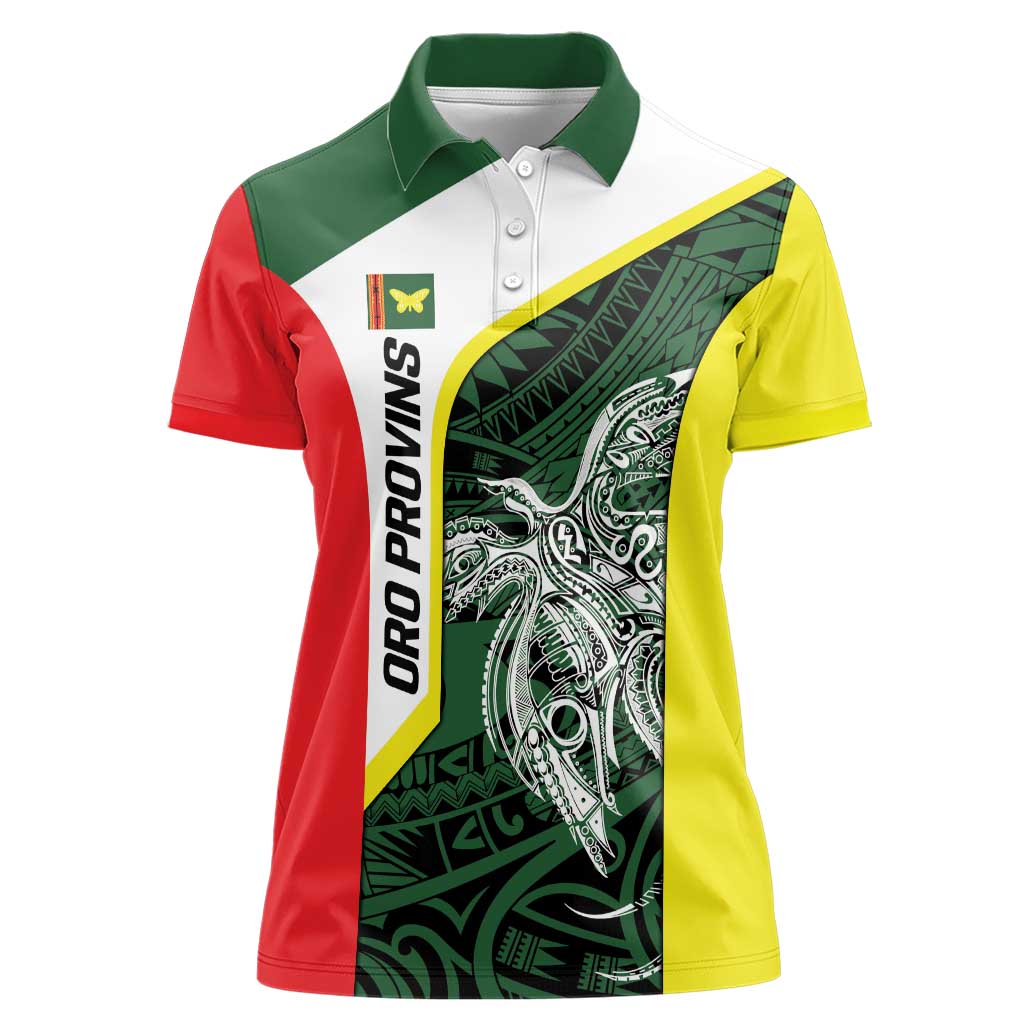 Personalised PNG Oro Province Women Polo Shirt Bird of Paradise Tattoo Flag Motif LT9 Female Green - Polynesian Pride
