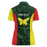 Personalised PNG Oro Province Women Polo Shirt Bird of Paradise Tattoo Flag Motif LT9 - Polynesian Pride