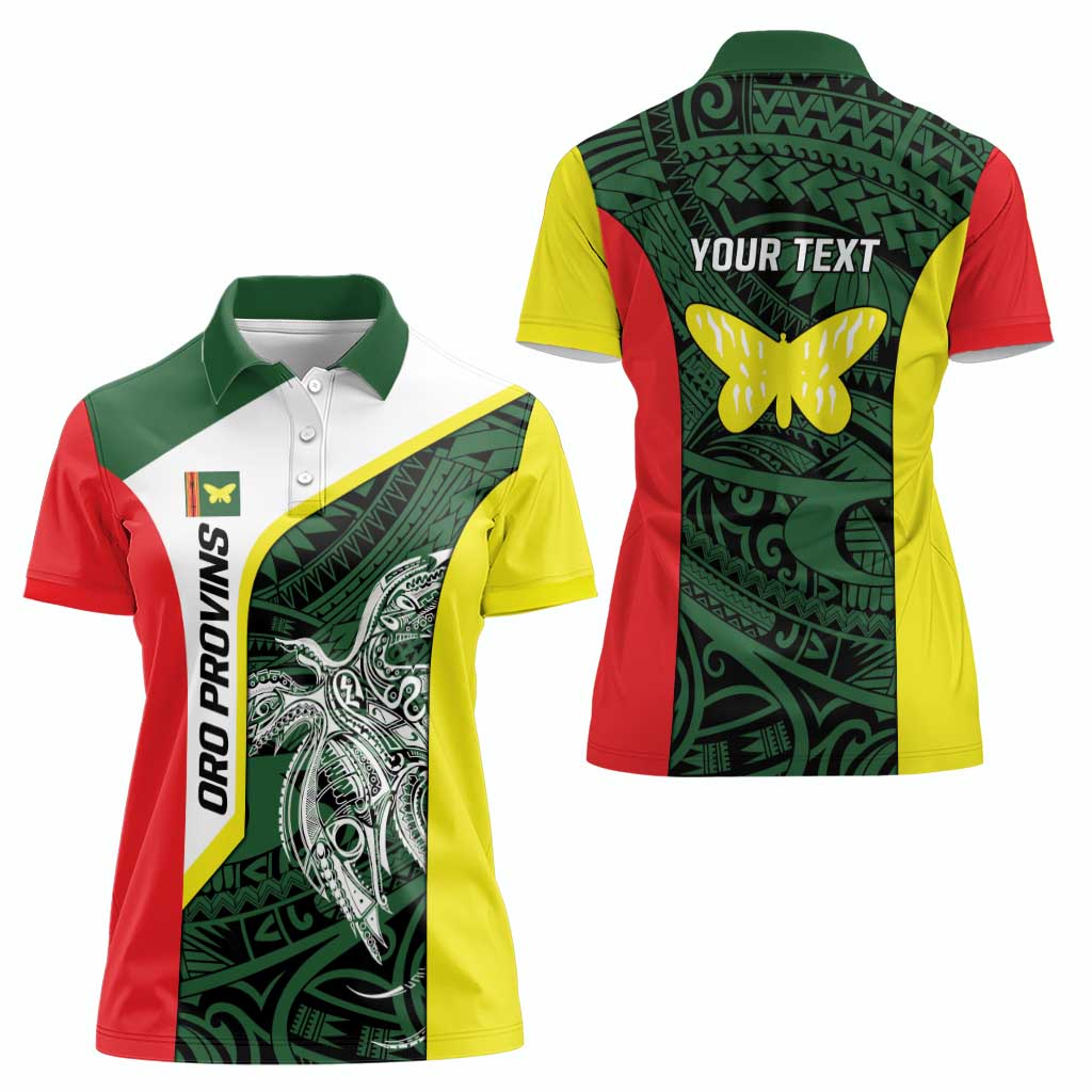 Personalised PNG Oro Province Women Polo Shirt Bird of Paradise Tattoo Flag Motif LT9 - Polynesian Pride