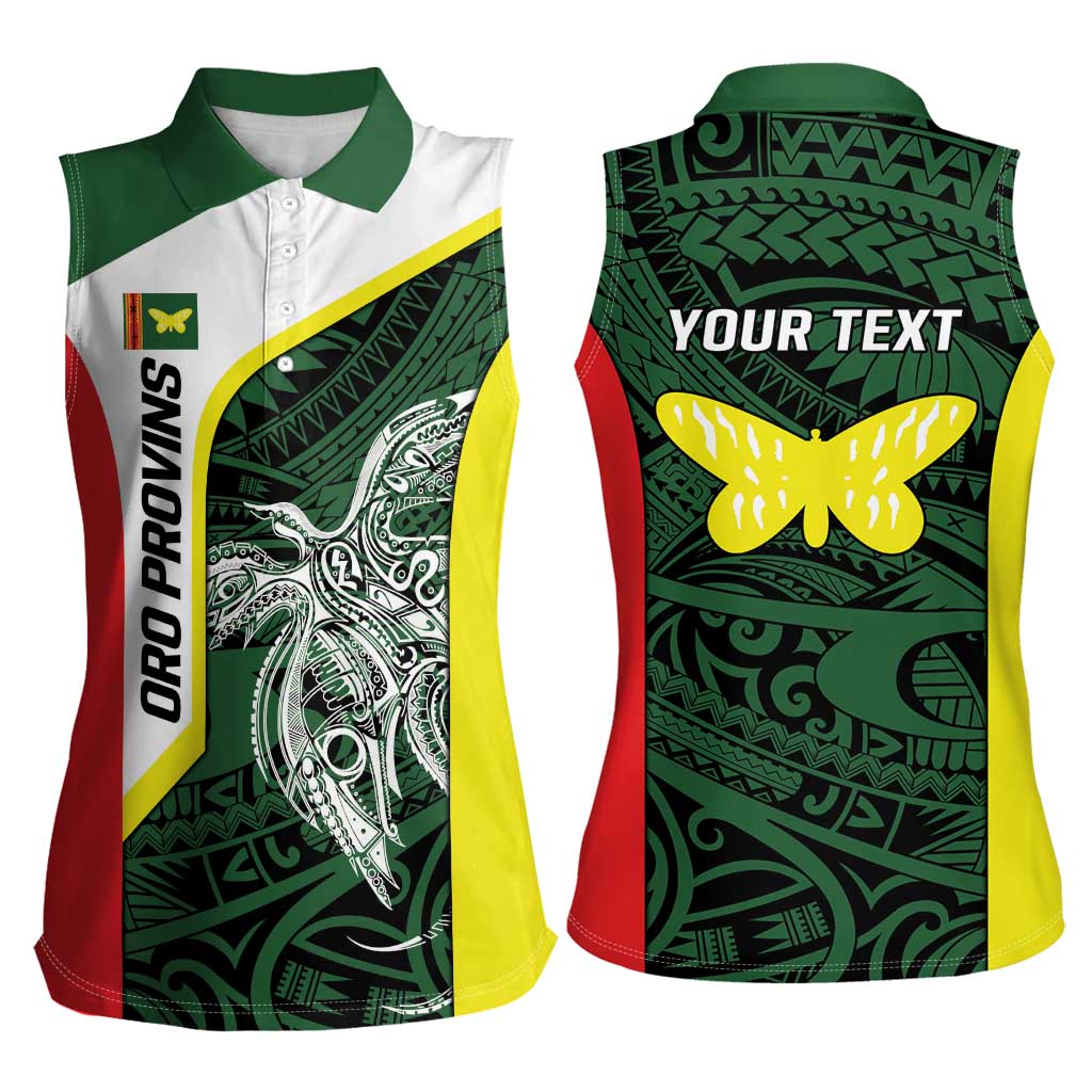Personalised PNG Oro Province Women Sleeveless Polo Shirt Bird of Paradise Tattoo Flag Motif LT9 - Polynesian Pride