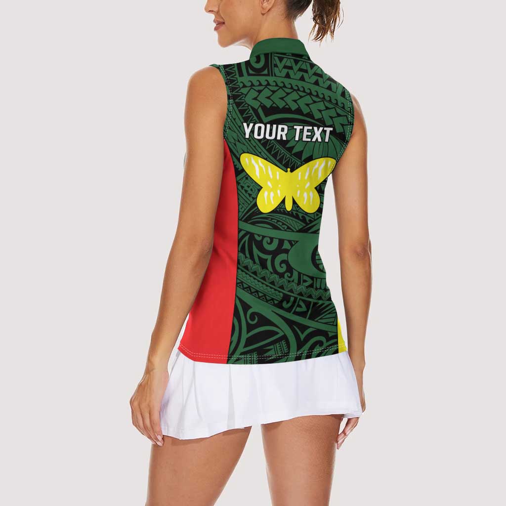 Personalised PNG Oro Province Women Sleeveless Polo Shirt Bird of Paradise Tattoo Flag Motif LT9 - Polynesian Pride