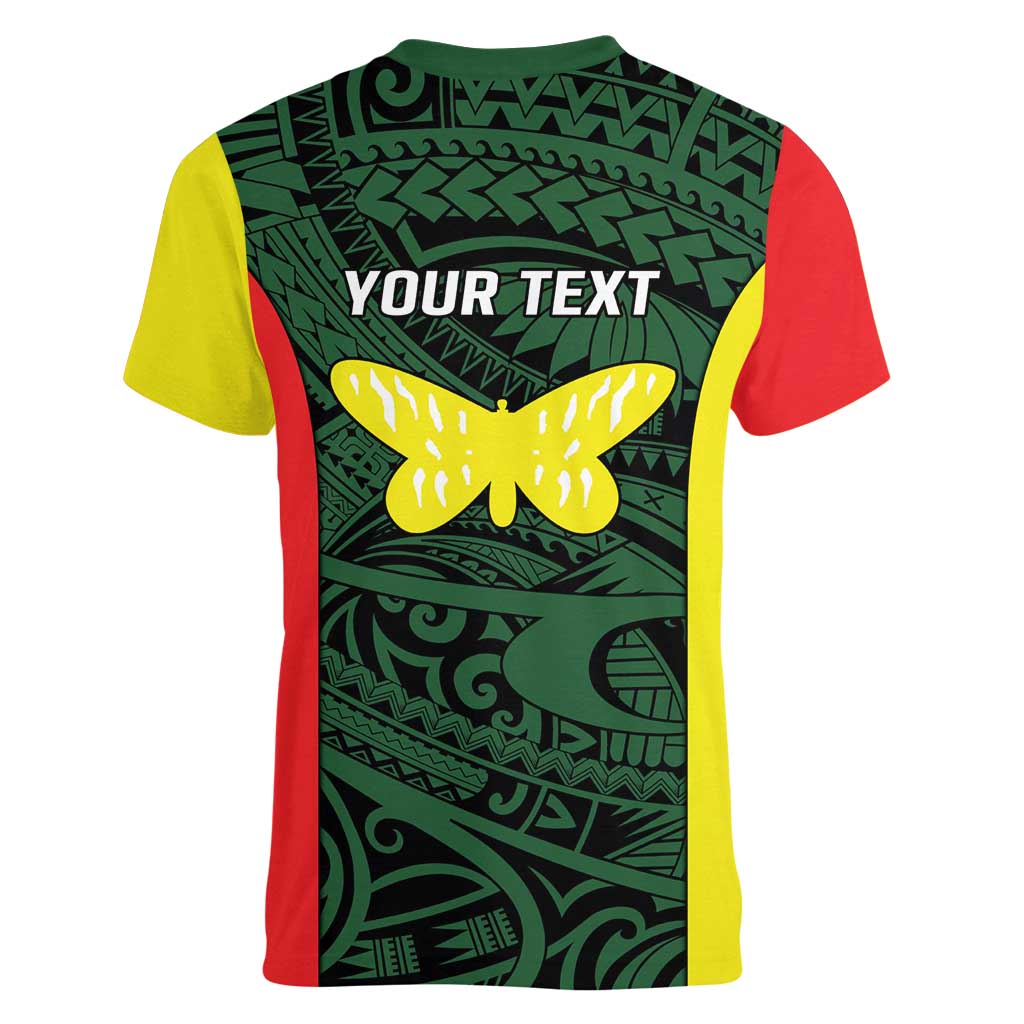 Personalised PNG Oro Province Women V-Neck T-Shirt Bird of Paradise Tattoo Flag Motif - Polynesian Pride