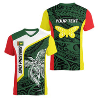 Personalised PNG Oro Province Women V-Neck T-Shirt Bird of Paradise Tattoo Flag Motif - Polynesian Pride