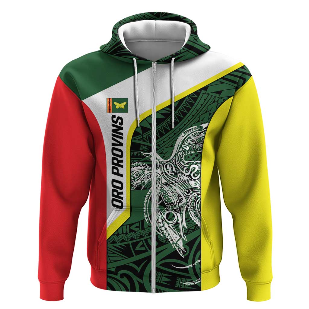 Personalised PNG Oro Province Zip Hoodie Bird of Paradise Tattoo Flag Motif LT9 Zip Hoodie Green - Polynesian Pride