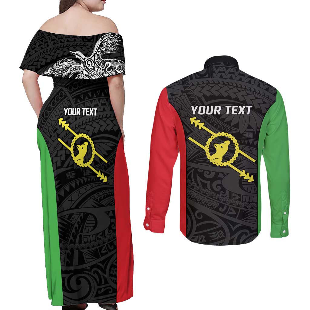 Personalised PNG Southern Highlands Province Couples Matching Off Shoulder Maxi Dress and Long Sleeve Button Shirt Bird of Paradise Tattoo Flag Motif LT9 - Polynesian Pride