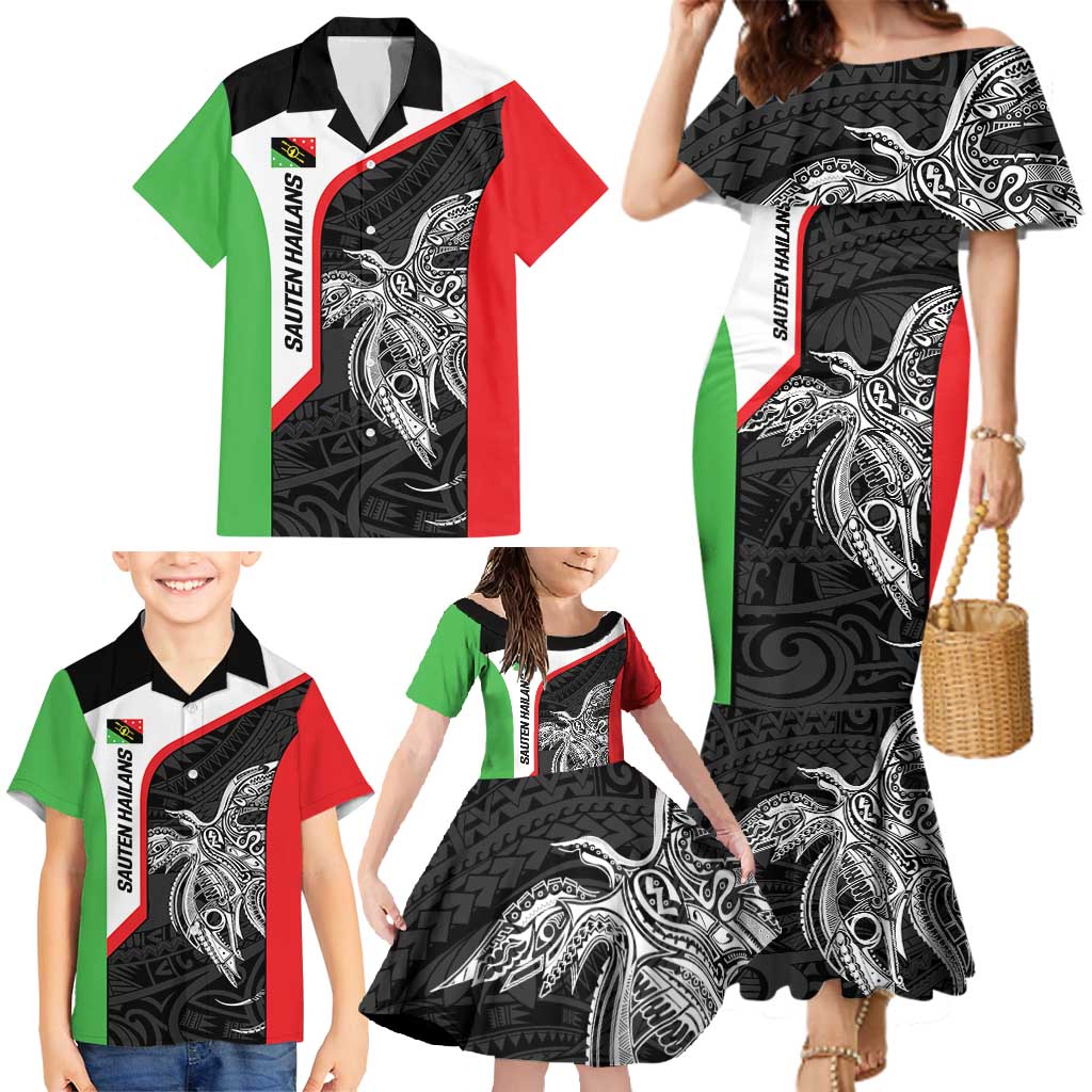 Personalised PNG Southern Highlands Province Family Matching Mermaid Dress and Hawaiian Shirt Bird of Paradise Tattoo Flag Motif LT9 - Polynesian Pride