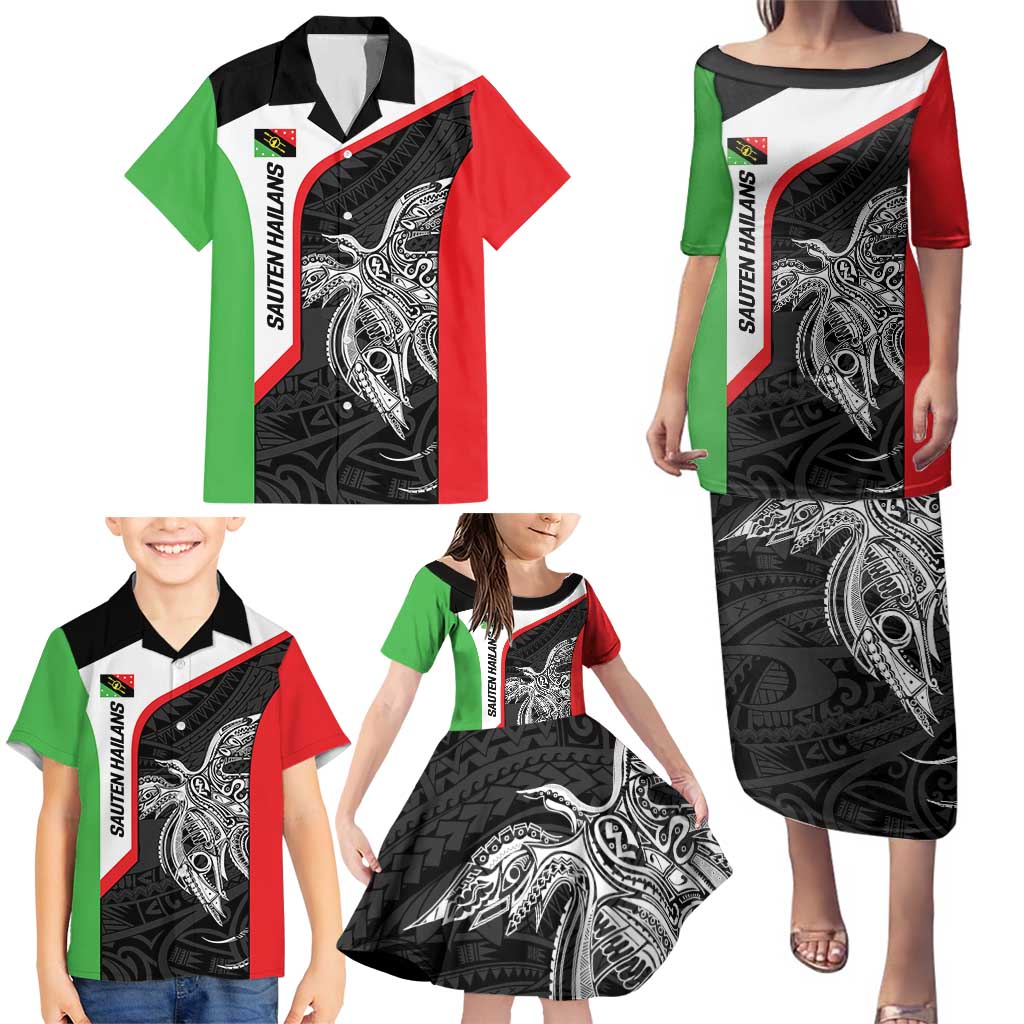 Personalised PNG Southern Highlands Province Family Matching Puletasi and Hawaiian Shirt Bird of Paradise Tattoo Flag Motif LT9 - Polynesian Pride