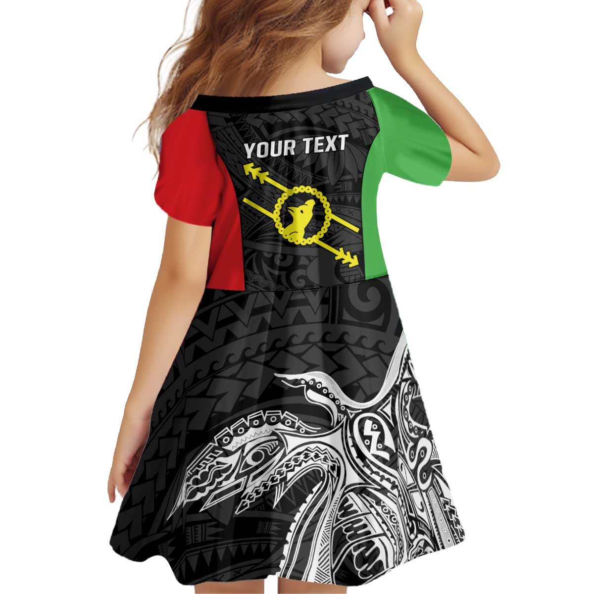 Personalised PNG Southern Highlands Province Kid Short Sleeve Dress Bird of Paradise Tattoo Flag Motif LT9 - Polynesian Pride
