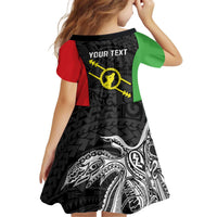 Personalised PNG Southern Highlands Province Kid Short Sleeve Dress Bird of Paradise Tattoo Flag Motif LT9 - Polynesian Pride