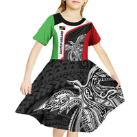 Personalised PNG Southern Highlands Province Kid Short Sleeve Dress Bird of Paradise Tattoo Flag Motif LT9 - Polynesian Pride