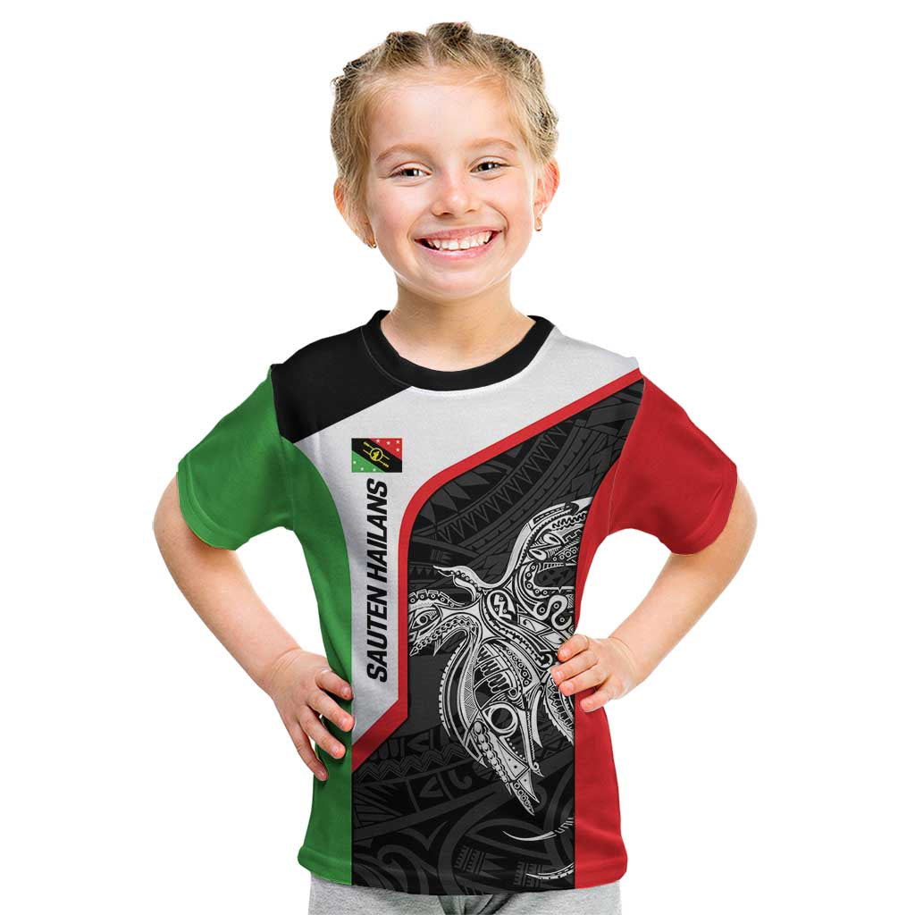Personalised PNG Southern Highlands Province Kid T Shirt Bird of Paradise Tattoo Flag Motif LT9 Red - Polynesian Pride