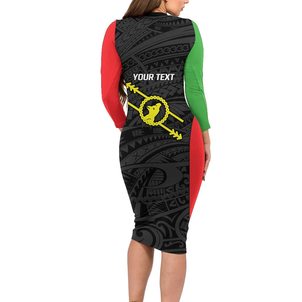 Personalised PNG Southern Highlands Province Long Sleeve Bodycon Dress Bird of Paradise Tattoo Flag Motif LT9 - Polynesian Pride