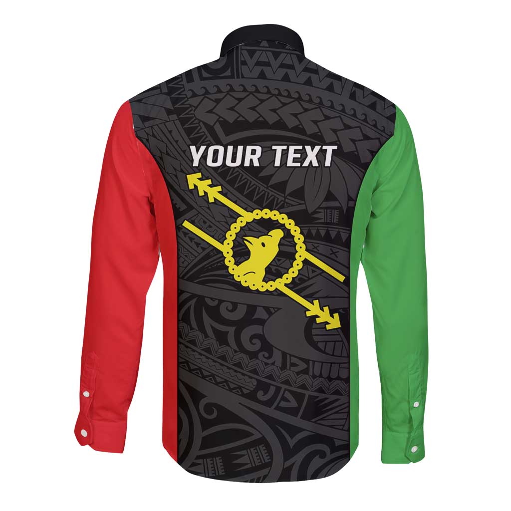 Personalised PNG Southern Highlands Province Long Sleeve Button Shirt Bird of Paradise Tattoo Flag Motif LT9 - Polynesian Pride