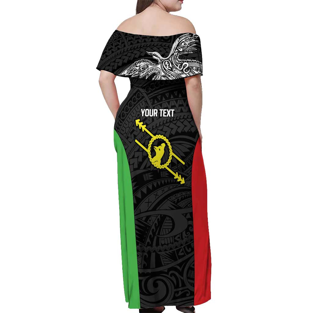 Personalised PNG Southern Highlands Province Off Shoulder Maxi Dress Bird of Paradise Tattoo Flag Motif - Polynesian Pride