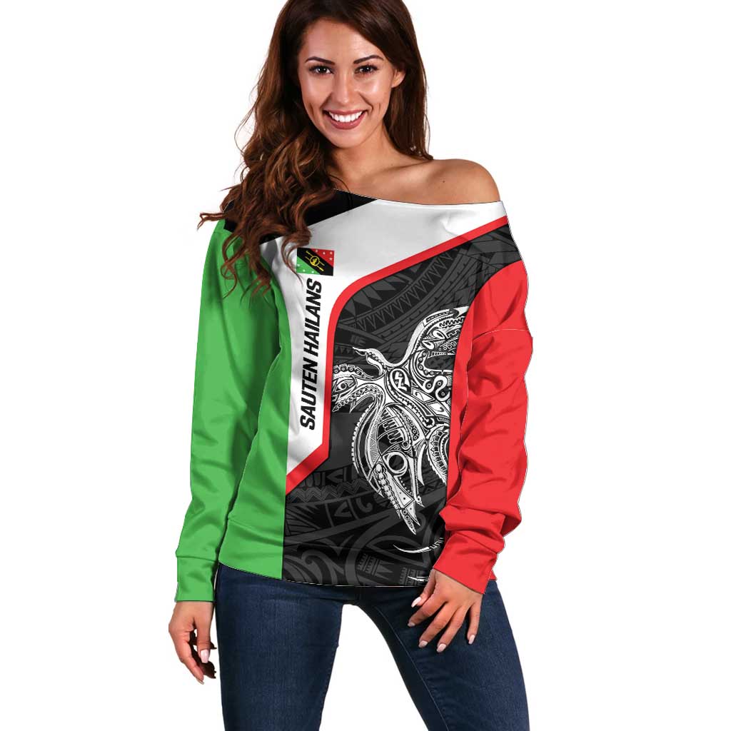Personalised PNG Southern Highlands Province Off Shoulder Sweater Bird of Paradise Tattoo Flag Motif LT9 Women Red - Polynesian Pride