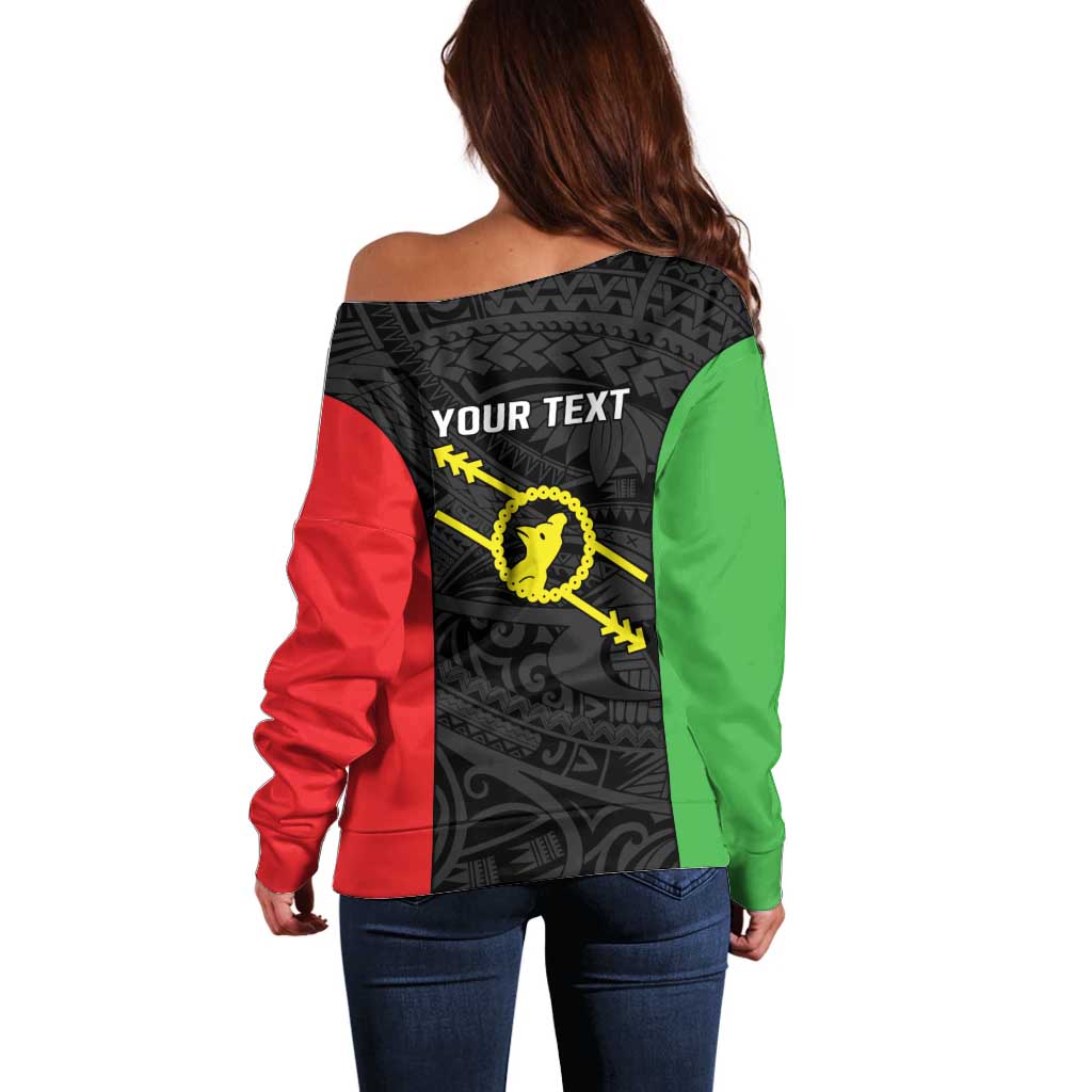 Personalised PNG Southern Highlands Province Off Shoulder Sweater Bird of Paradise Tattoo Flag Motif LT9 - Polynesian Pride