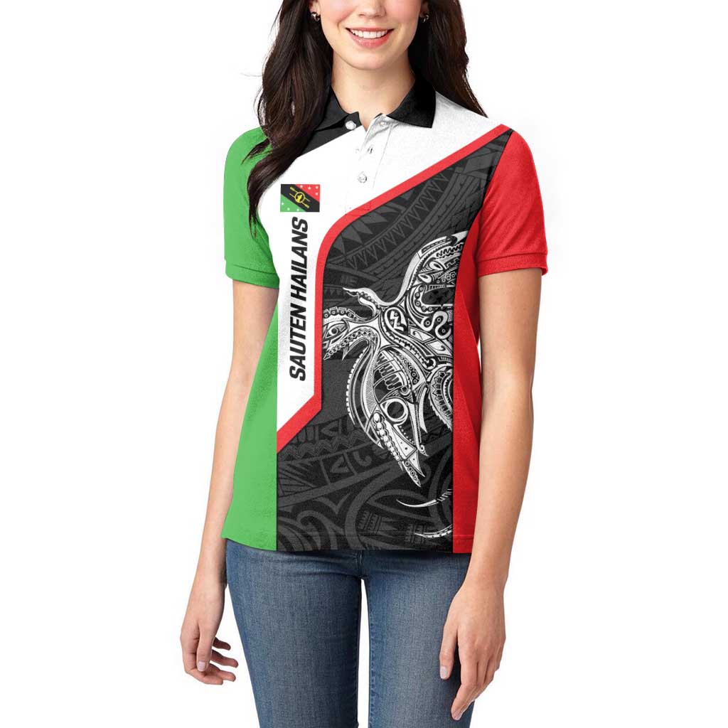 Personalised PNG Southern Highlands Province Women Polo Shirt Bird of Paradise Tattoo Flag Motif LT9 - Polynesian Pride
