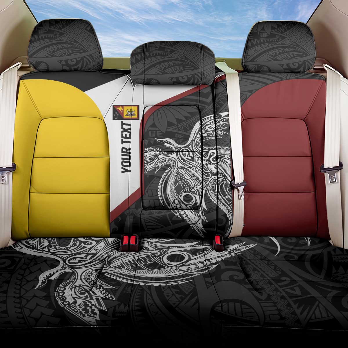 Personalised PNG Western Province Back Car Seat Cover Bird of Paradise Tattoo Flag Motif LT9 One Size Red - Polynesian Pride