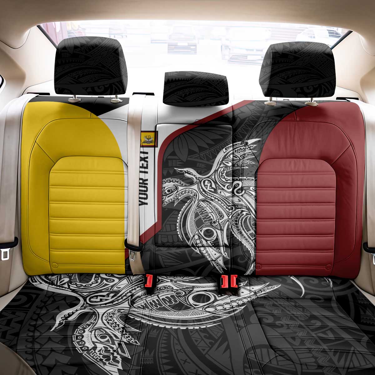 Personalised PNG Western Province Back Car Seat Cover Bird of Paradise Tattoo Flag Motif LT9 - Polynesian Pride