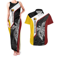 Personalised PNG Western Province Couples Matching Tank Maxi Dress and Hawaiian Shirt Bird of Paradise Tattoo Flag Motif LT9 Red - Polynesian Pride