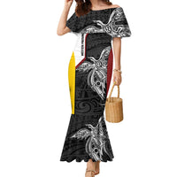 Personalised PNG Western Province Family Matching Mermaid Dress and Hawaiian Shirt Bird of Paradise Tattoo Flag Motif LT9 Mom's Dress Red - Polynesian Pride
