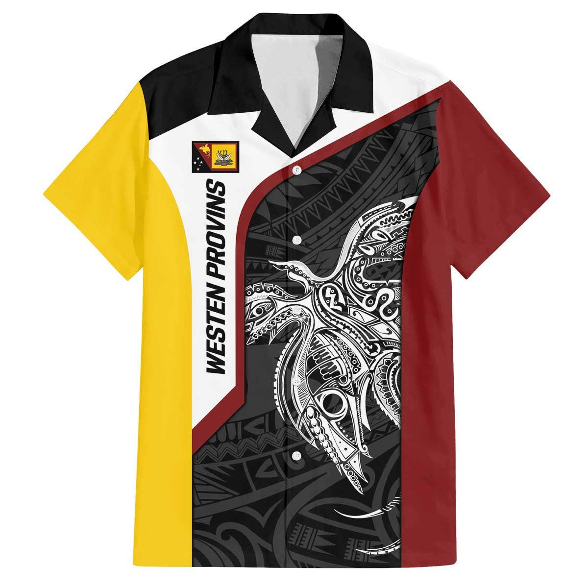 Personalised PNG Western Province Family Matching Off The Shoulder Long Sleeve Dress and Hawaiian Shirt Bird of Paradise Tattoo Flag Motif LT9 Dad's Shirt - Short Sleeve Red - Polynesian Pride