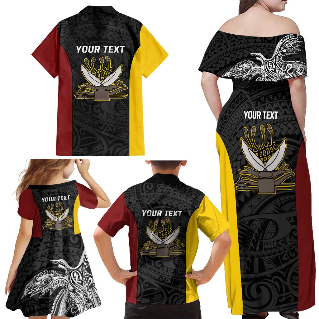 Personalised PNG Western Province Family Matching Off Shoulder Maxi Dress and Hawaiian Shirt Bird of Paradise Tattoo Flag Motif LT9 - Polynesian Pride
