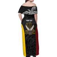 Personalised PNG Western Province Family Matching Off Shoulder Maxi Dress and Hawaiian Shirt Bird of Paradise Tattoo Flag Motif LT9 - Polynesian Pride
