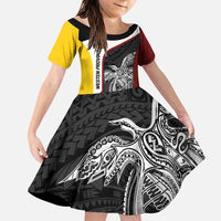 Personalised PNG Western Province Family Matching Puletasi and Hawaiian Shirt Bird of Paradise Tattoo Flag Motif LT9 Daughter's Dress Red - Polynesian Pride