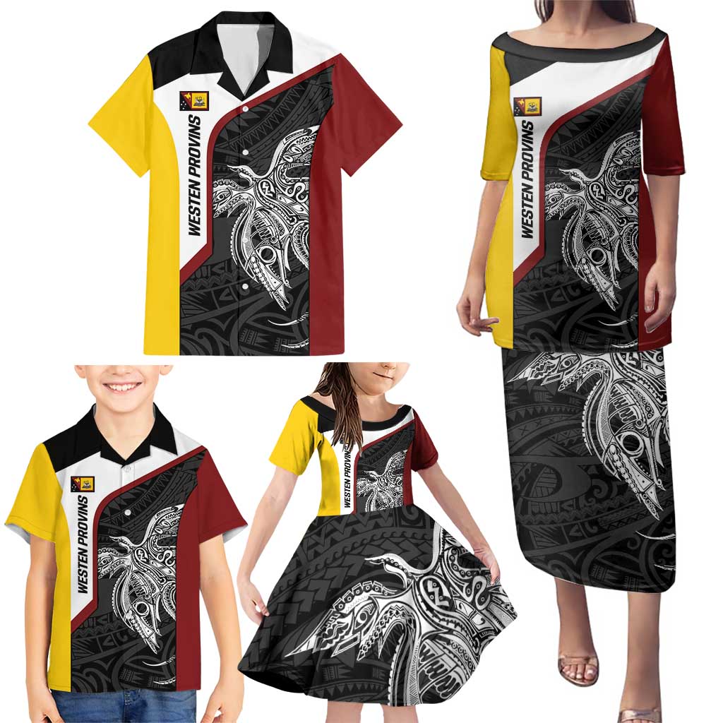 Personalised PNG Western Province Family Matching Puletasi and Hawaiian Shirt Bird of Paradise Tattoo Flag Motif LT9 - Polynesian Pride